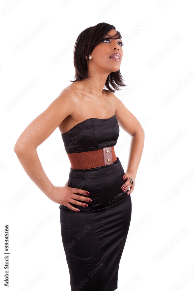Beautiful african woman with elegant black dress Beautiful african woman with elegant black dress