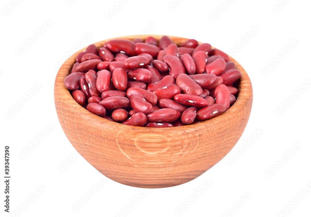 Kidney bean in wooden bowl, isolated on white background Kidney bean in wooden bowl, isolated on white background