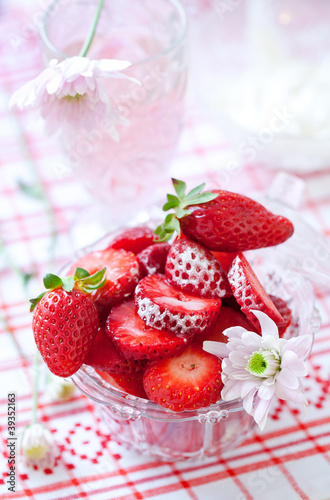 bowl of fresh strawberries on a table