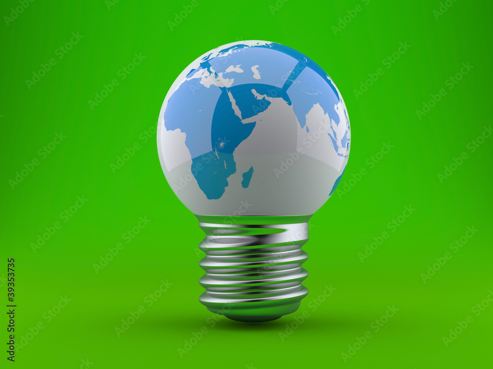 Energy concept. Light bulb with planet earth Energy concept. Light bulb with planet earth