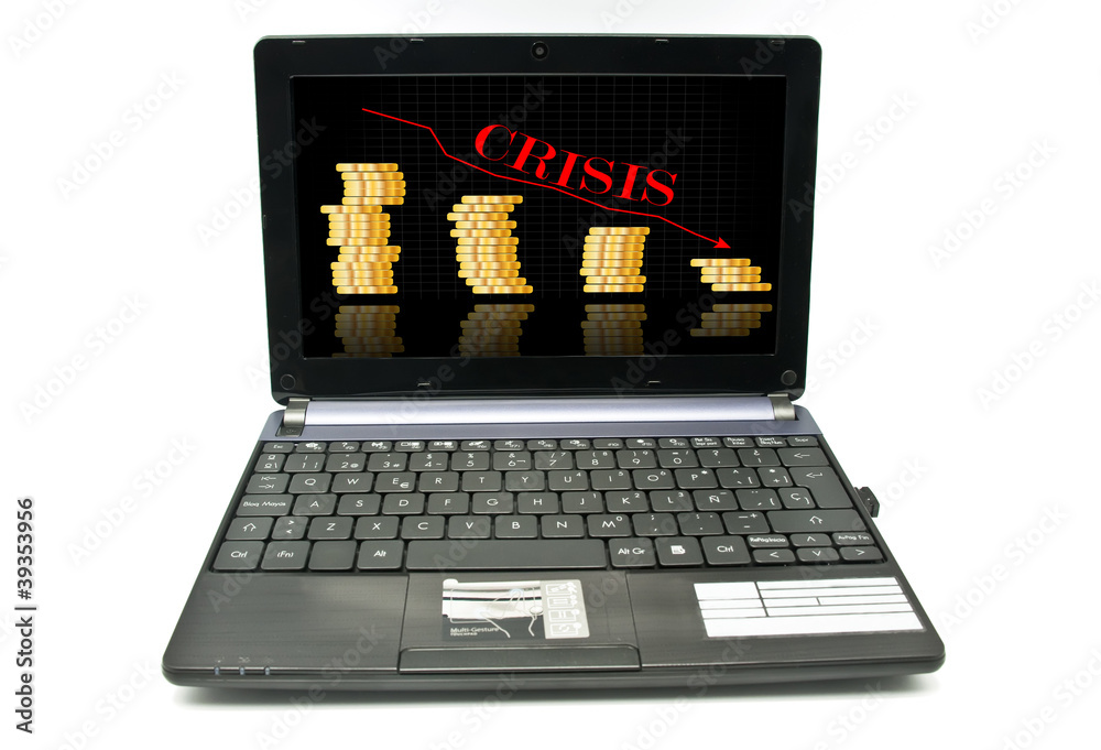 Laptop illustration of the crisis on the screen Laptop illustration of the crisis on the screen