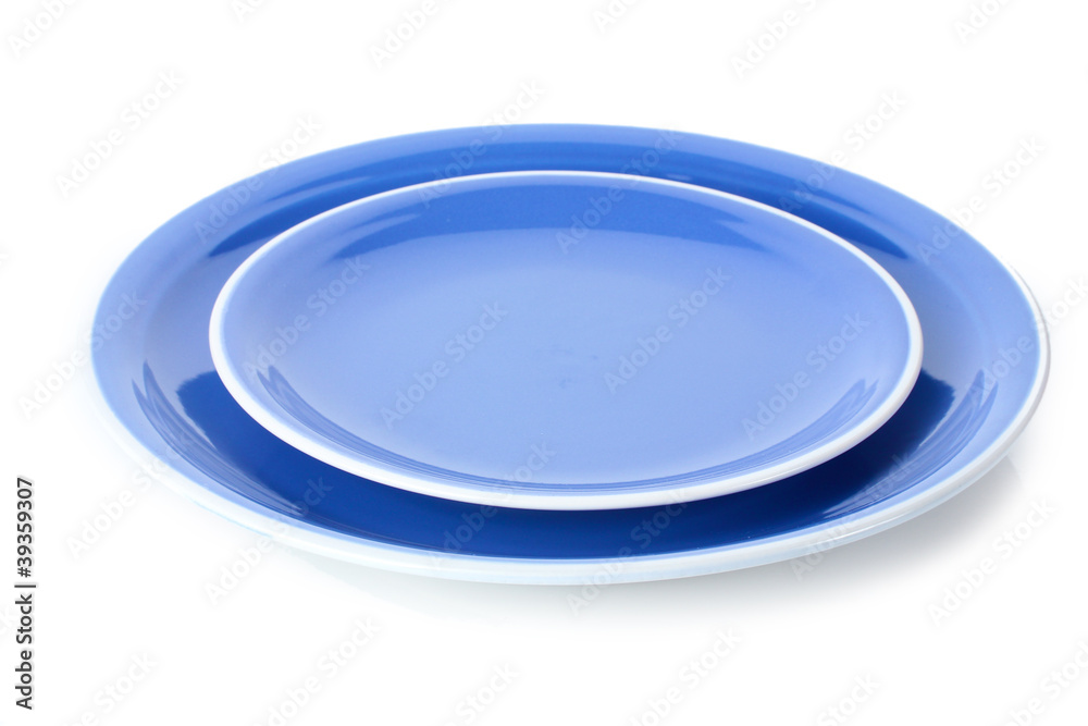 blue empty plates isolated on white. blue empty plates isolated on white.