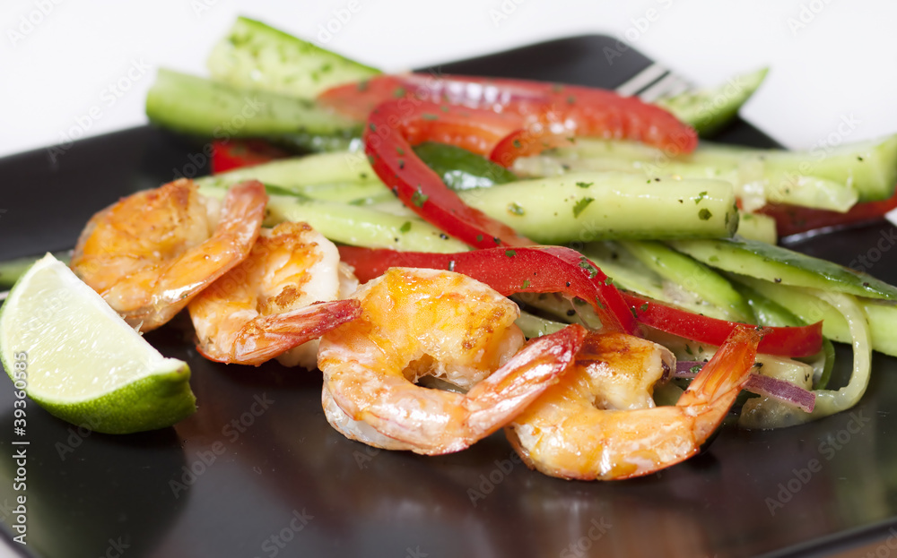 Green salad with shrimps - healthy eating concept Green salad with shrimps - healthy eating concept