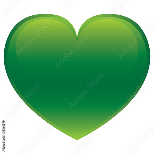 Green glossy vector heart isolated on white