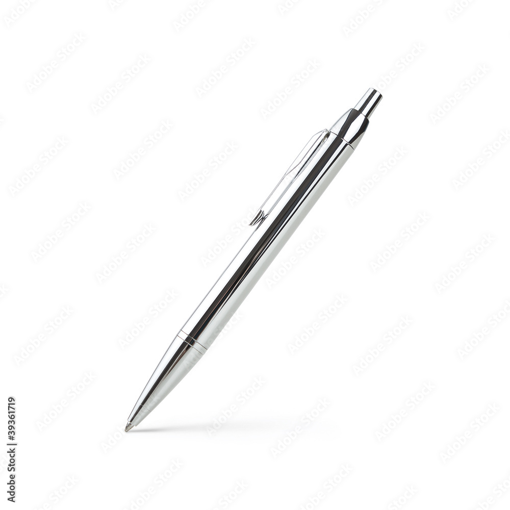 Silver ballpoint pen isolated on white background Silver ballpoint pen isolated on white background