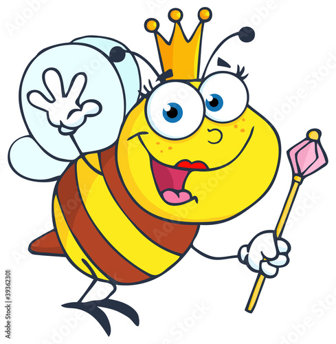 Queen Bee Cartoon Character Waving For Greeting