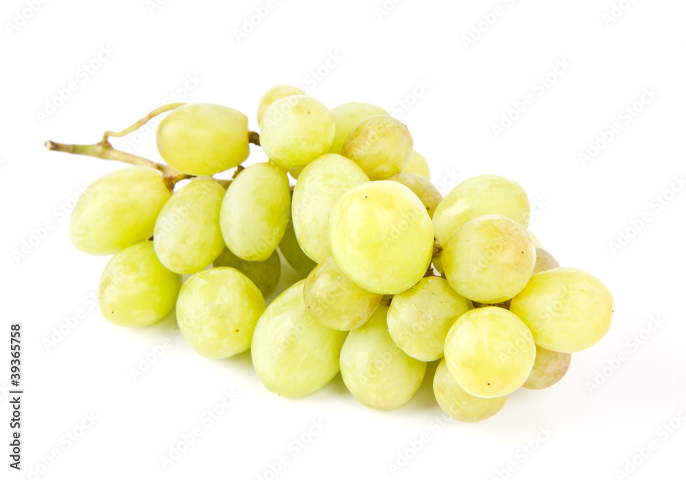 Green grapes on white background.