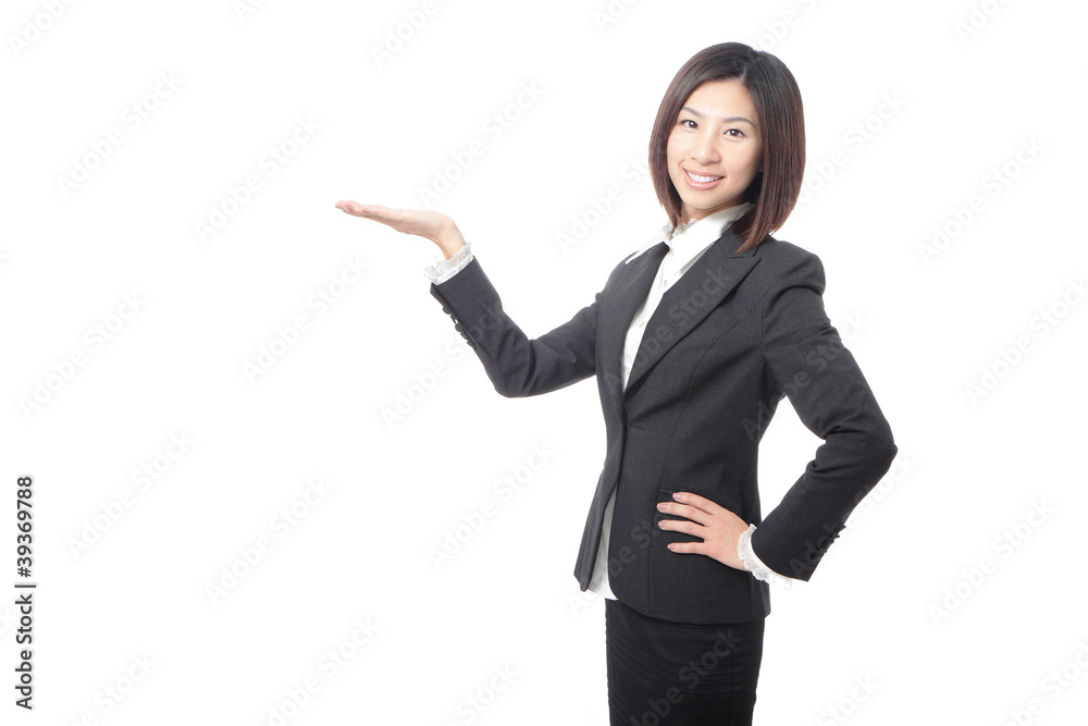 young business woman introducing something young business woman introducing something