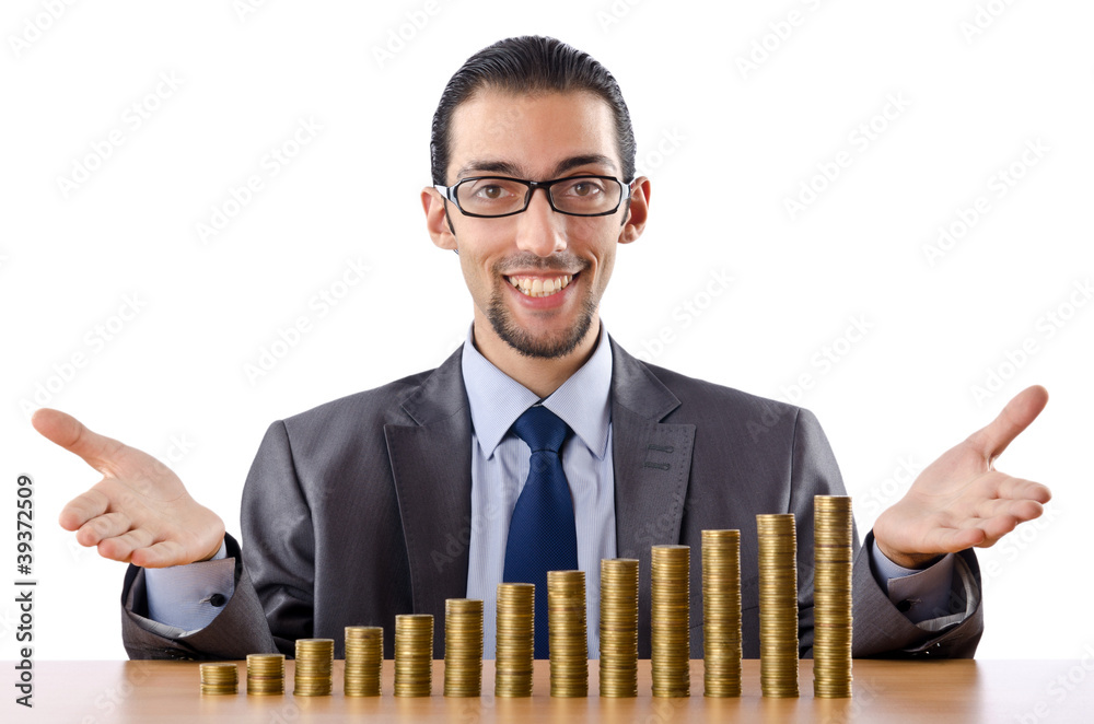 Growth concept with coins and businessman