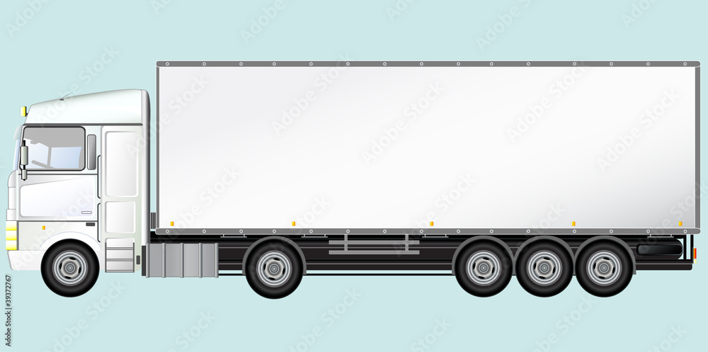 White Isolated modern truck on blue background White Isolated modern truck on blue background