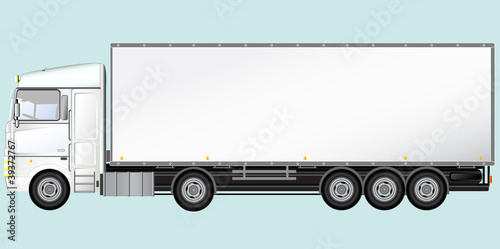 White Isolated modern truck on blue background