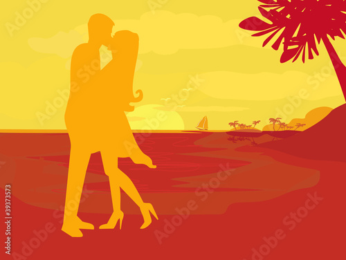 silhouette couple kissing on tropical beach