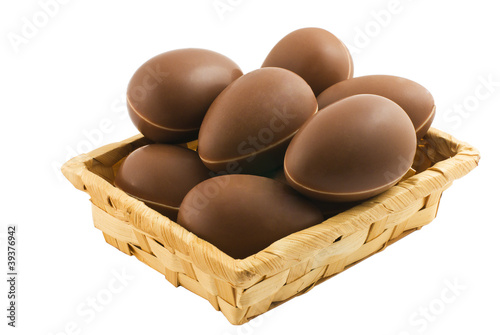 chocolate eggs in a wicker basket