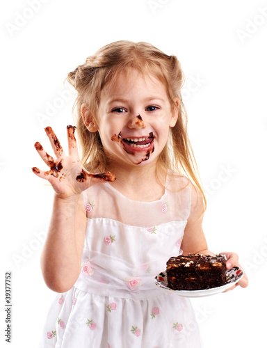 funny  little girl with cake