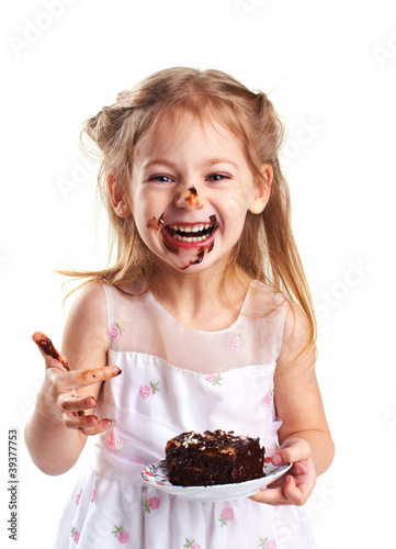 funny  little girl with cake