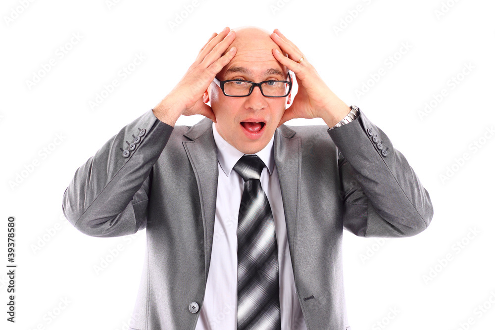 businessman surprise hold hand on head, wear elegant suit businessman surprise hold hand on head, wear elegant suit