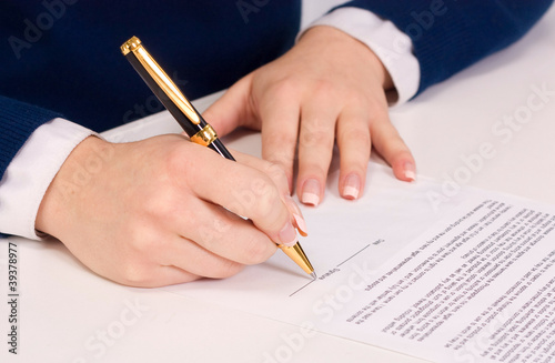 businesswoman sitting with documents sign up contract
