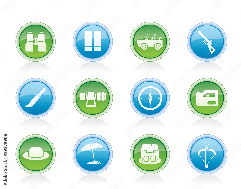 safari, hunting and holiday icons - vector icon set safari, hunting and holiday icons - vector icon set