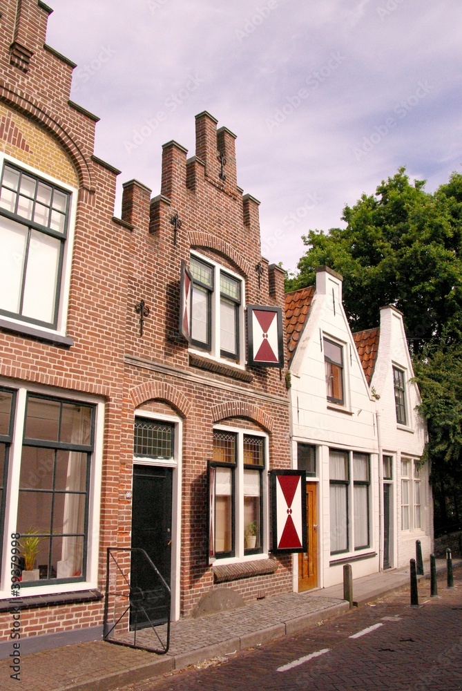 Ancient fisgerman houses in Zierikzee in the Netherlands
