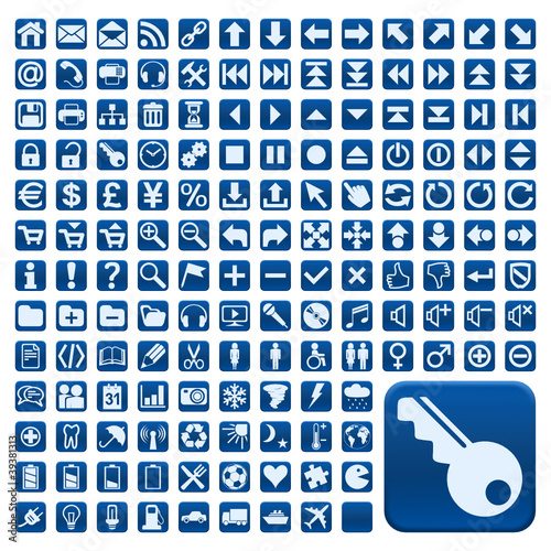 152 Buttons, blau, flach, grosse Symbole