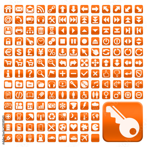 152 Buttons, orange, flach, grosse Symbole