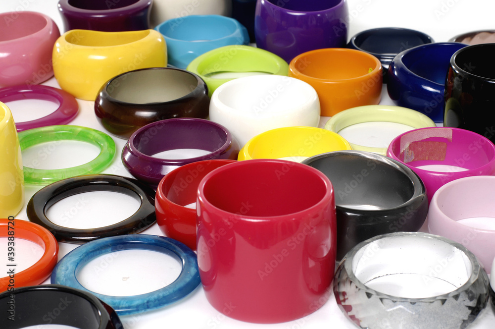 round modern colorful  plastic bangles isolated