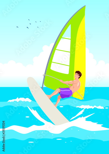 Vector illustration of a wind surfer