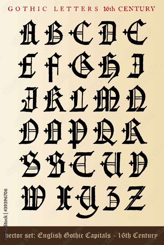 vector set: gothic letters - 16th century