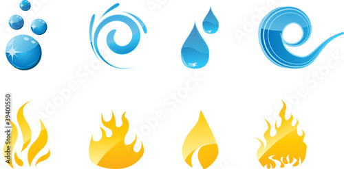 Set of vector water and fire shiny icons