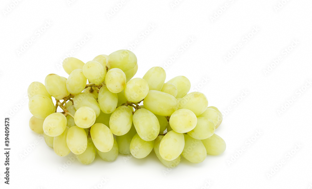 Bunch of green grapes on white background