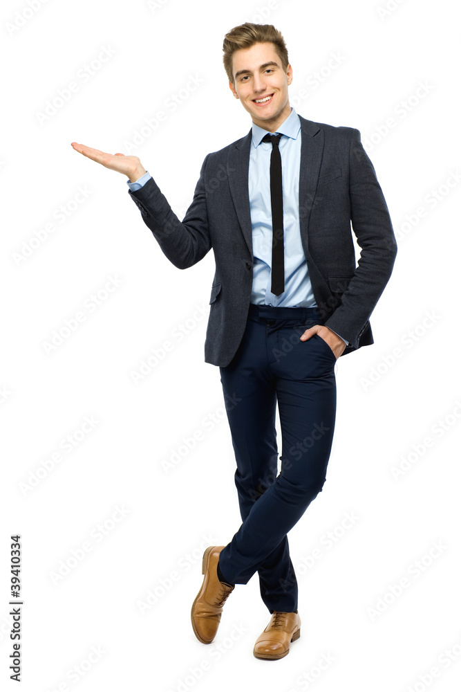 Young businessman showing something Young businessman showing something