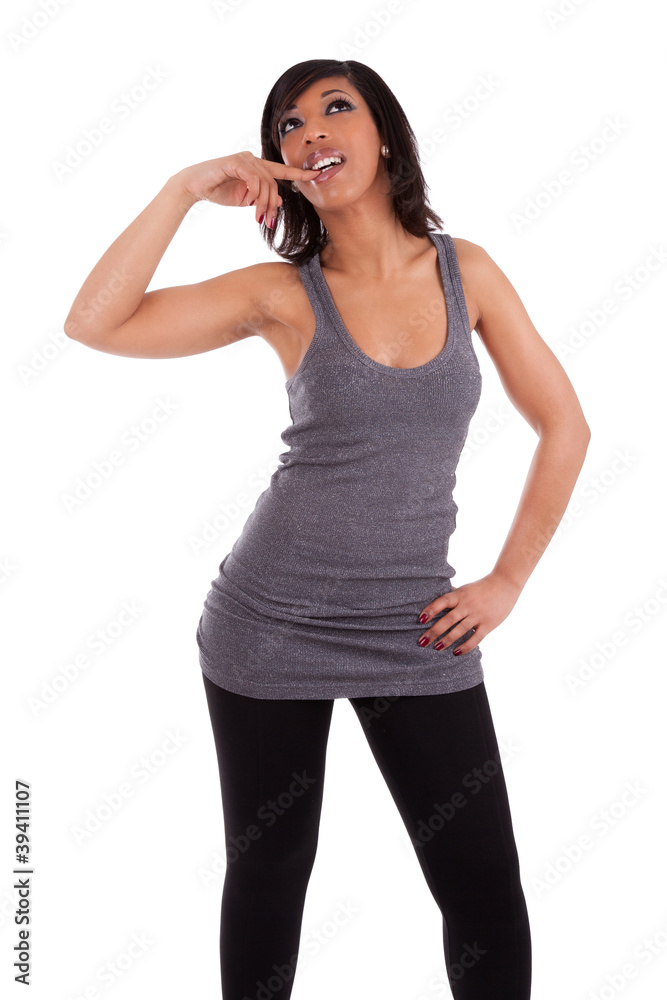 Sexy young black woman looking up Sexy young black woman looking up