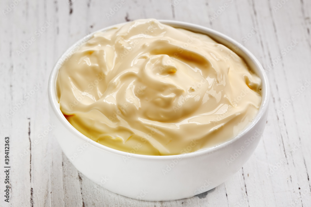 Cream Fraiche in White Bowl Cream Fraiche in White Bowl