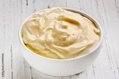 Cream Fraiche in White Bowl