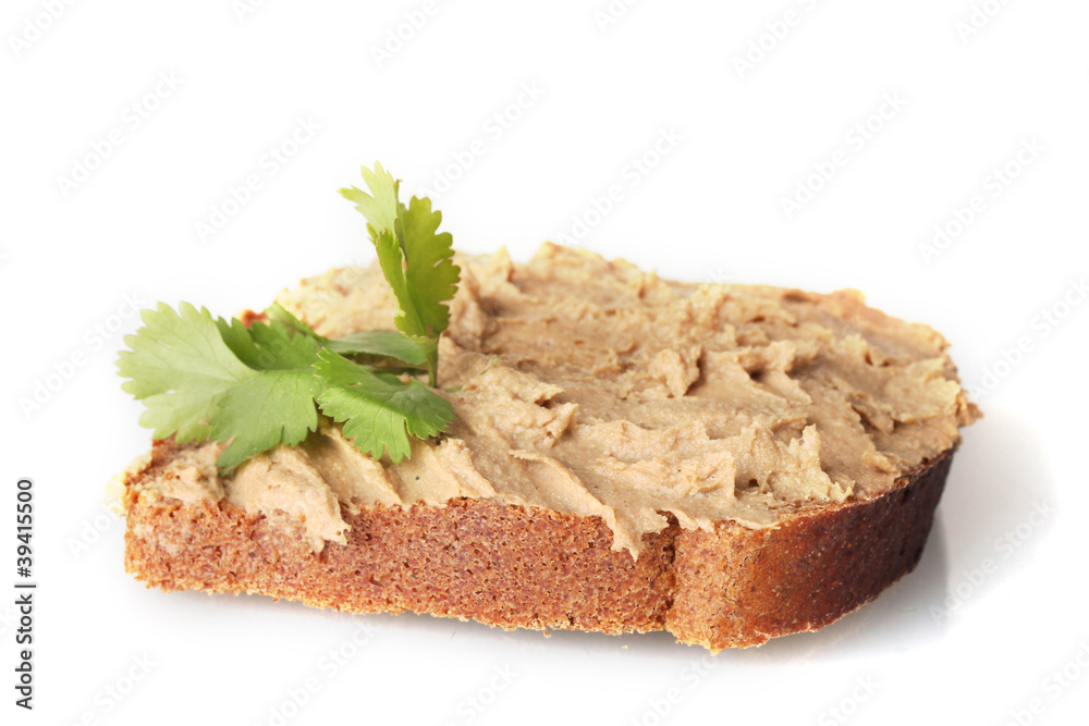 Fresh pate on bread isolated on white Fresh pate on bread isolated on white