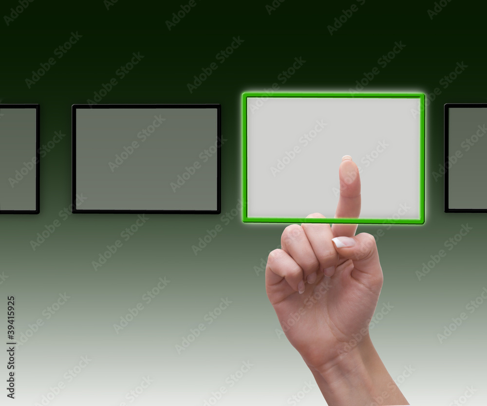 hand pushing on a touch screen interface risk button hand pushing on a touch screen interface risk button