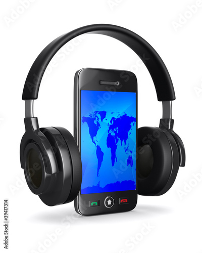 phone and headphone on whit...