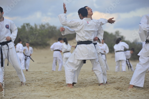 Karate training on the beach