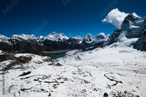 View from Renjo Pass: Everest Mt. and Gokyo lake