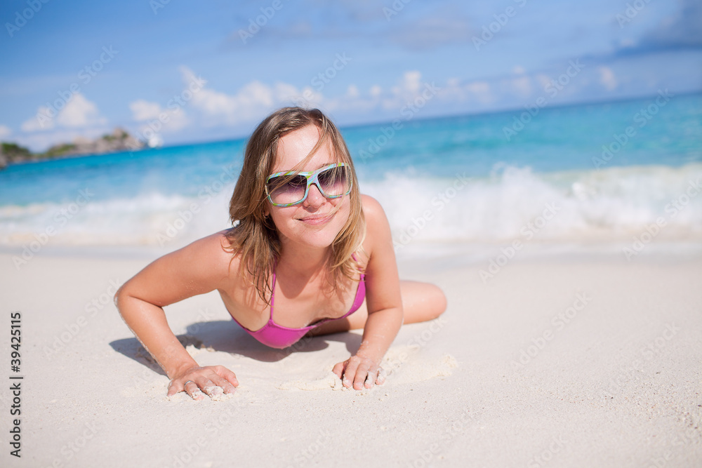 Happy Woman Resting On The Beach