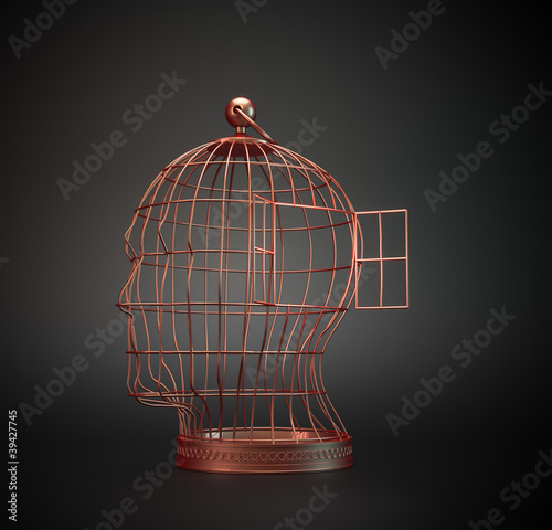 Fototapeta Human head bird cage