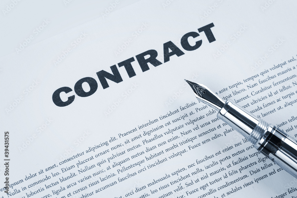 Contract with pen, toned blue Contract with pen, toned blue