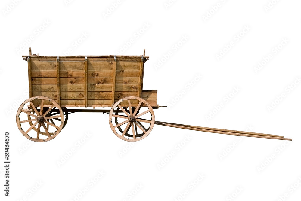 Old wooden wagon isolated on - obrazy, fototapety, plakaty 