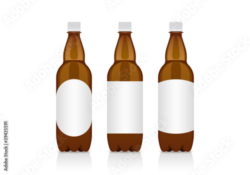 realistic plastic beer bottle with different labels