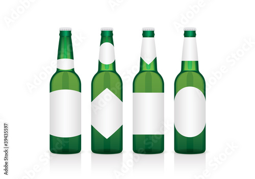 realistic green glass beer bottle with different labels
