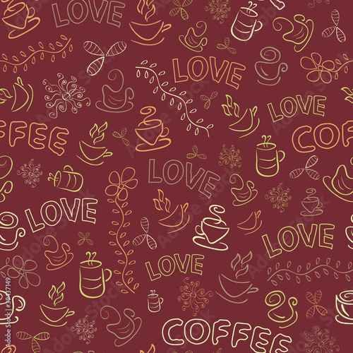 Seamless Coffee Pattern with Love Word