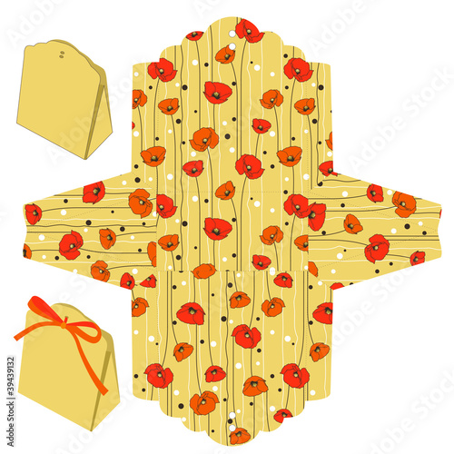Gift box template. Floral pattern.