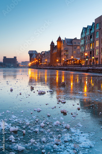 Old town in Gdansk with frozen Motlawa river at dusk, Poland #39439942
