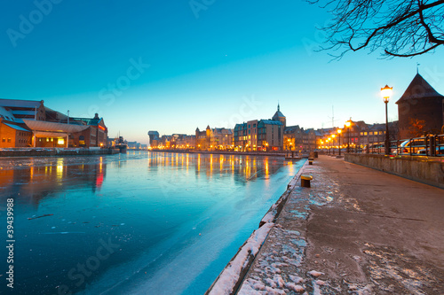 Old town in Gdansk with frozen Motlawa river at dusk, Poland #39439988