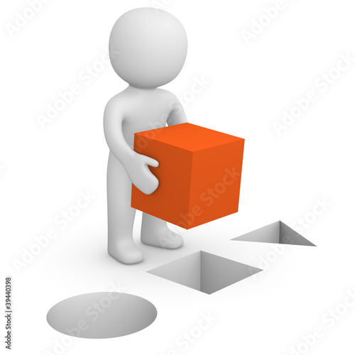 3d man with red cube